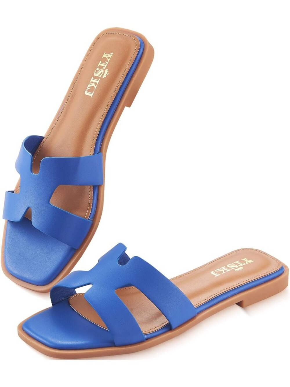 🆕Women's Blue Comfortable Flat Open Toe Casual Wide Width Cute Shoes